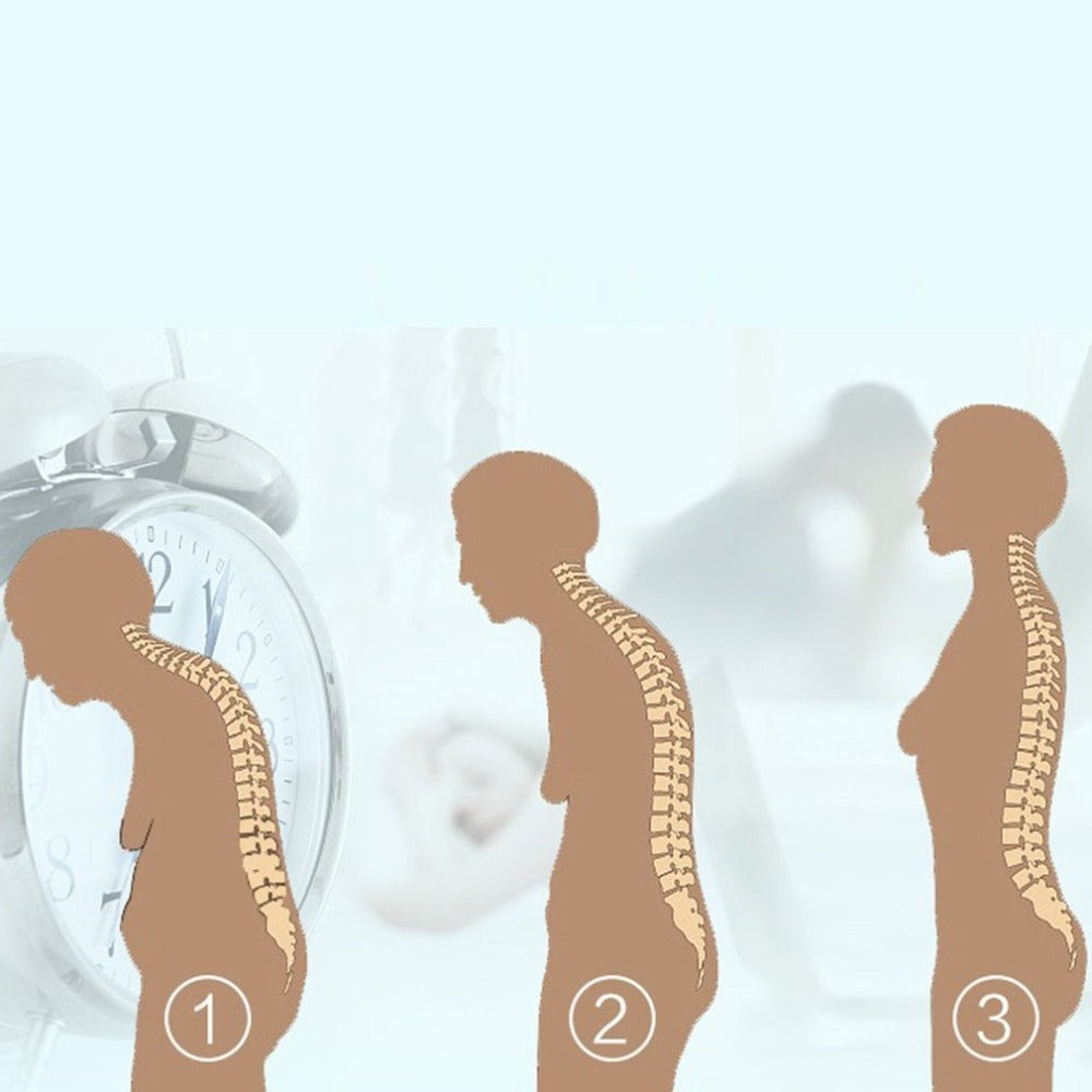 Illustration of a person with different spinal alignments on a light blue background.